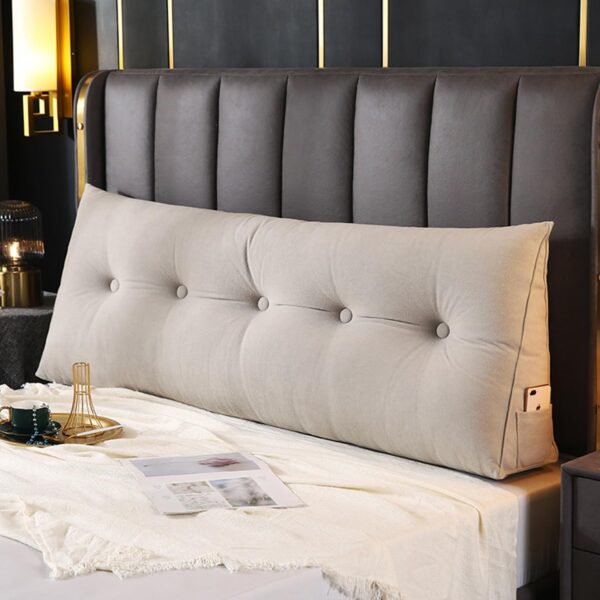 Wedge Headboard Pillow. Solid Color Rest Reading Pillow Headboard. Twin Headboard Pillow with Pocket. Positioning Support. Bolster Triangular Pillow. Long Pillow for Headboard. Grey. 59