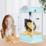 8oz Commercial Popcorn Machine. 650W Tabletop Pop Corn Machine with Warming Deck. Movie Theater Popcorn Maker with Stainless-Steel Kettle for Home & Party Use (Cyan 8 OZ)