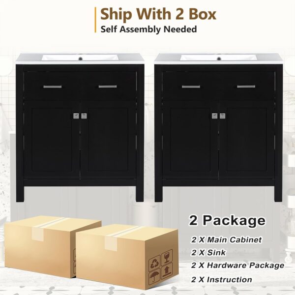 60 Modern Bathroom Vanity with Double Vanities. Double Ceramic Sinks. Adjustable Shelf. Soft Close Doors and Flip Drawer. Large Bathroom Vanity Sink Set (Black)