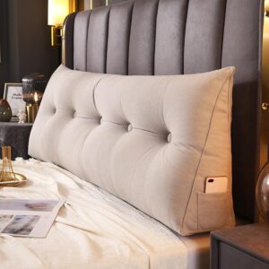 Wedge Headboard Pillow. Solid Color Rest Reading Pillow Headboard. Twin Headboard Pillow with Pocket. Positioning Support. Bolster Triangular Pillow. Long Pillow for Headboard. Grey. 59