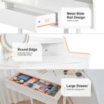 Corner Vanity Desk with Lighted Mirror. 44 Modern Fluted Makeup Vanity Desk with Adjustable Folding Mirror. Stool. Bedroom Dressing Table for Women. Small Place (White)