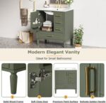 Bathroom Vanity. 30 Bathroom Vanity with Sink. Modern Storage Cabinet with 3 Drawers & 1 Door. Freestanding Bathroom Vanities. Solid Wood Frame for Small Space 30'' x 18'' x 34'' (Olive Green)