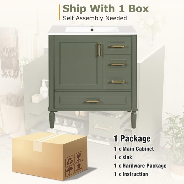 Bathroom Vanity. 30 Bathroom Vanity with Sink. Modern Storage Cabinet with 3 Drawers & 1 Door. Freestanding Bathroom Vanities. Solid Wood Frame for Small Space 30'' x 18'' x 34'' (Olive Green)
