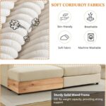 Oversized Loveseat with 2 Ottomans. 82.7 Corduroy Couch. Sectional Sleeper Sofa with Back Pillows. 2 Toss Pillows Upholstered Sofa Deep Seat Couch for Living Room and Bedroom (Beige)