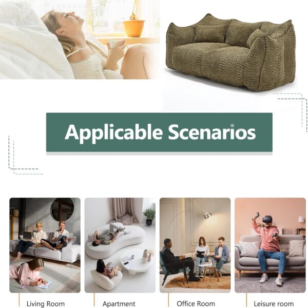Giant Bean Bag Sofa Chairs Loveseat for Adults. Oversized Bean Bag Couch. Memory Foam Filled Floor Lounge Chair. Lazy Floor Sofa Chair with Two Pillows for Living Room. Bedroom. Apartment (Green)