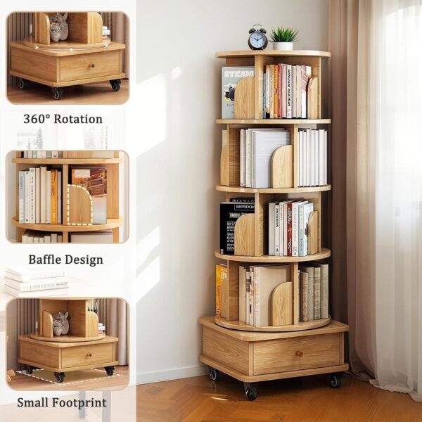 Rotating Bookshelf, 360° Display Round Spinning Bookshelf