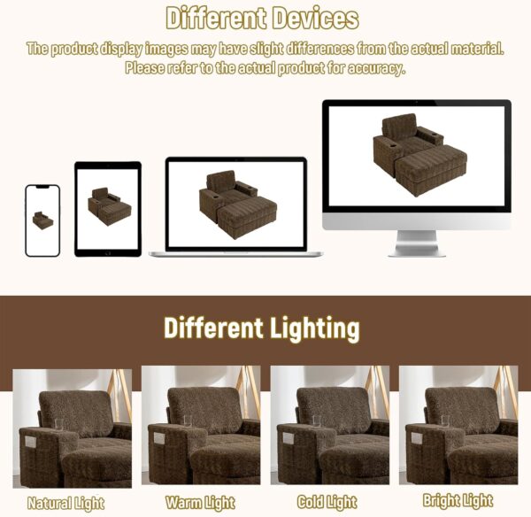 42 W Oversized Chaise Lounge Chair Indoor with Storage and Ottoman