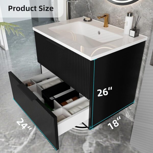 24 Bathroom Vanity with Sink. Floating Bathroom Vanity with Ceramic Sink & 2 Storage Drawers. Soft-Close Doors. Modern Wall Mount Bathroom Storage Cabinet for Small Space (Matte Black. 24)
