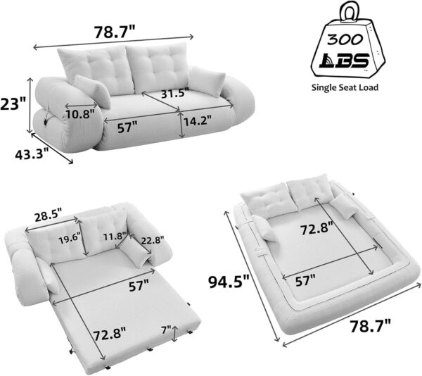 3-in-1 Convertible Sleeper Sofa Bed. 78.7 Teddy Fabric Foam-Filled Folding Floor Sofa Couch Bed. Convertible Loveseat Sleeper Guest Bed with 2 Pillows for Living Room Apartment Office (Grey)