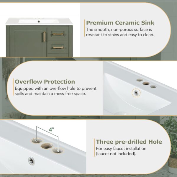 Bathroom Vanity. 30 Bathroom Vanity with Sink. Modern Storage Cabinet with 3 Drawers & 1 Door. Freestanding Bathroom Vanities. Solid Wood Frame for Small Space 30'' x 18'' x 34'' (Olive Green)