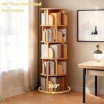 Rotating Bookshelf. Round Revolving Bookcase. 360° Spinning Book Shelf Tower. Narrow Organizer for Bedroom. Living Room. Small Space. Corner. Office. Kids & Adults (Natural. 5 Tier)