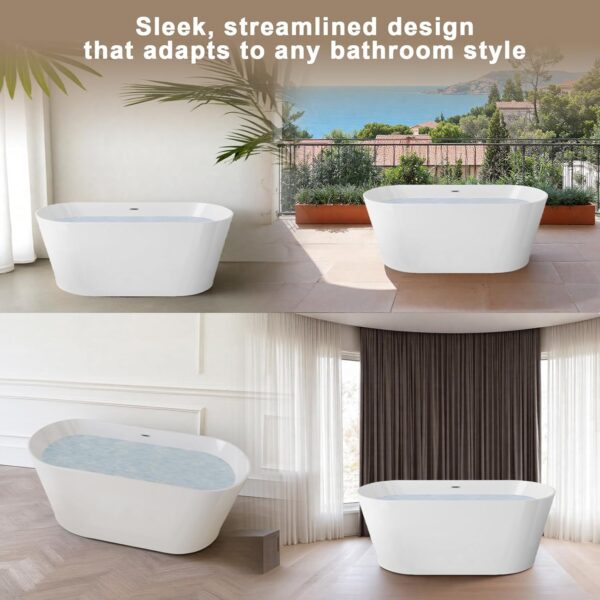 Acrylic Freestanding Bathtub. Stand Alone Soaking Tub. Extra Deep Cold Plunge Tub. Modern Free Standing Bath Tubs for Bathrooms (Gloss White. 67'')
