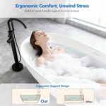 71″ Freestanding Solid Surface Bathtub. Oval Thick Edge Matte White Stone Resin Stand Alone Soaking Tub. Ergonomic Free standing Flatbottom Tubs with Overflow. Pop-up Drain (Matte White. 71)