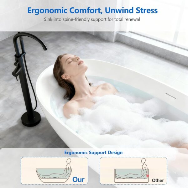 71″ Freestanding Solid Surface Bathtub. Oval Thick Edge Matte White Stone Resin Stand Alone Soaking Tub. Ergonomic Free standing Flatbottom Tubs with Overflow. Pop-up Drain (Matte White. 71)