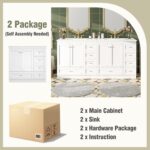 72'' Bathroom Vanities with Ceramic Sink Combo. Freestanding Double Bathroom Vanity Storage Cabinet 4 Soft Closing Doors & 2 Drawers Floor Standing Storage (White)