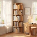 Rotating Bookshelf. Round Revolving Bookcase. 360° Spinning Book Shelf Tower. Narrow Organizer for Bedroom. Living Room. Small Space. Corner. Office. Kids & Adults (Natural. 5 Tier)
