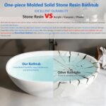 71″ Freestanding Solid Surface Bathtub. Oval Thick Edge Matte White Stone Resin Stand Alone Soaking Tub. Ergonomic Free standing Flatbottom Tubs with Overflow. Pop-up Drain (Matte White. 71)