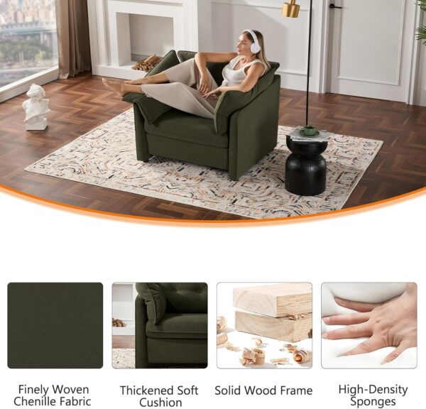 Oversized Accent Chair Indoor. Single Sofa Chair with Thick Soft Cushion. Chenille Fabric Large Comfy Reading Chair. Big Comfy Armchair Leisure Lounge Chair for Living Room. Bedroom (Green)