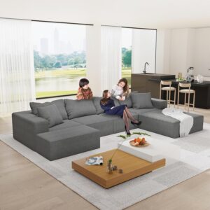 132 Modular Sectional Couch. Modern L Shaped Boneless Cloud Couch with Deep Seat. Comfy Chenille Fabric Sectional Sofa with Chaise Lounge. No Assembly Required (Grey)