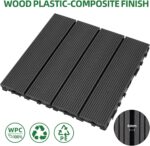 9 PCS Heavy-Duty & Recyclable Wood-Plastic Interlocking Deck Tiles 11.8 x 11.8- Outdoor and Indoor for Patio. Balcony. Porch. Backyard. Bedroom (Black)
