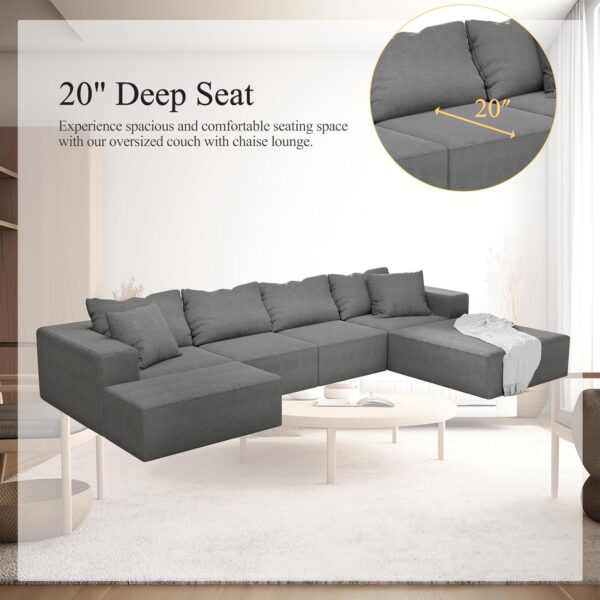 132 Modular Sectional Couch. Modern L Shaped Boneless Cloud Couch with Deep Seat. Comfy Chenille Fabric Sectional Sofa with Chaise Lounge. No Assembly Required (Grey)