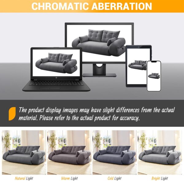 3-in-1 Convertible Sleeper Sofa Bed. 78.7 Teddy Fabric Foam-Filled Folding Floor Sofa Couch Bed. Convertible Loveseat Sleeper Guest Bed with 2 Pillows for Living Room Apartment Office (Grey)