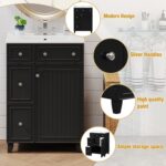 24 Modern Bathroom Vanity with Sink. Sink Cabinet with Ceramic Basin. Bathroom Vanities Cabinet with 2 Drawers & 1 Door (Black)