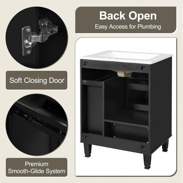 24 Bathroom Vanity with Sink. Bathroom Cabinet with Door Shelf. Deep Drawer. 2-Tier Pull-Out Basket. Solid Wood Frame Bathroom Vanities (Black)