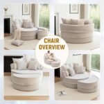 Oversized Round Chaise Longue Chair Indoor with Ottoman and 5 Pillows for Reading