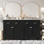 60 Modern Bathroom Vanity with Double Vanities. Double Ceramic Sinks. Adjustable Shelf. Soft Close Doors and Flip Drawer. Large Bathroom Vanity Sink Set (Black)