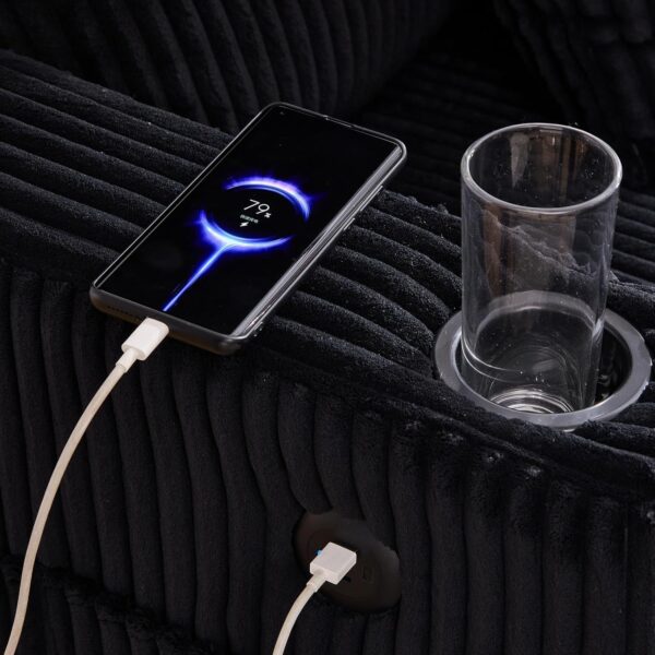 56'' Oversized Chaise Lounge Chair Indoor with USB Charging LED Cup Holder Side Pocket