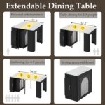 Extendable Dining Table for 4-6. 33''-59'' Extending Dining Table w/Removable Leaves Space Saving. Mobile Rolling Island Tables with Power Outlet Wooden Adjustable Tables for Kitchen (Black)