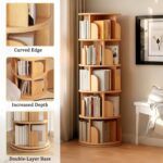Rotating Bookshelf. Round Revolving Bookcase. 360° Spinning Book Shelf Tower. Narrow Organizer for Bedroom. Living Room. Small Space. Corner. Office. Kids & Adults (Natural. 5 Tier)