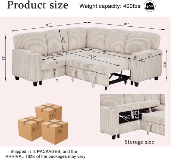 81'' Modular Sectional Sleeper Sofa with Pull Out Bed