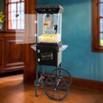 Popcorn Machine Cart with 6 Oz Kettle Makes Up to 32 Cups and Warming Light. Popcorn Maker Machine. Movie Theater Pop Corn Machine with 2-Switch Control & Tempered Glass Doors. Easy to Clean (Black)
