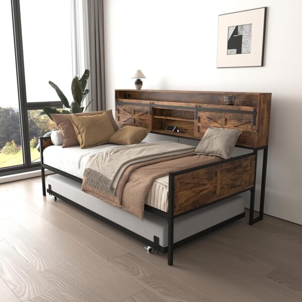 77'' Twin Daybed with Trundle for Bedroom and Guest Room