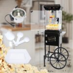 Popcorn Machine Cart with 6 Oz Kettle Makes Up to 32 Cups and Warming Light. Popcorn Maker Machine. Movie Theater Pop Corn Machine with 2-Switch Control & Tempered Glass Doors. Easy to Clean (Black)