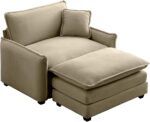 Oversized Chaise Lounge Chair Indoor with Ottoman. 37 W Corduroy Single Sofa Chair. Modern Couch with Deep Seat. Sleeper Chair Comfy Cloud Couch for Living Room Bedroom Office Apartment