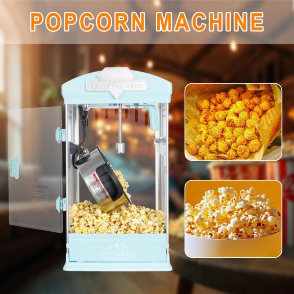 8oz Commercial Popcorn Machine. 650W Tabletop Pop Corn Machine with Warming Deck. Movie Theater Popcorn Maker with Stainless-Steel Kettle for Home & Party Use (Cyan 8 OZ)