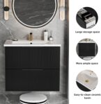 24 Bathroom Vanity with Sink. Floating Bathroom Vanity with Ceramic Sink & 2 Storage Drawers. Soft-Close Doors. Modern Wall Mount Bathroom Storage Cabinet for Small Space (Matte Black. 24)