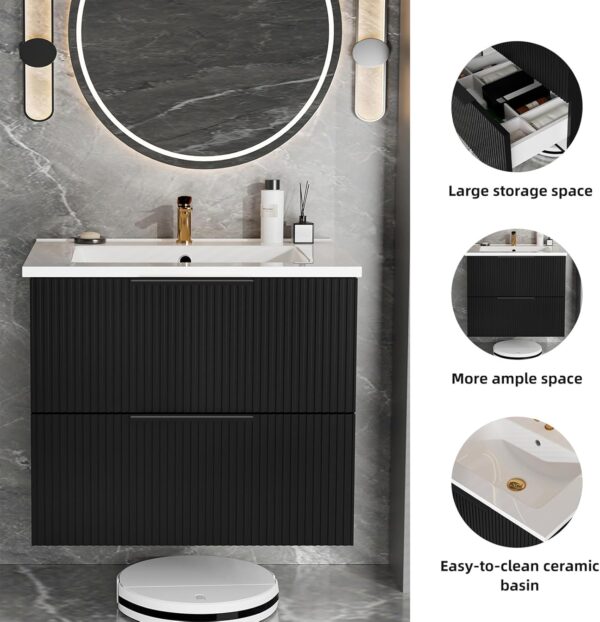 24 Bathroom Vanity with Sink. Floating Bathroom Vanity with Ceramic Sink & 2 Storage Drawers. Soft-Close Doors. Modern Wall Mount Bathroom Storage Cabinet for Small Space (Matte Black. 24)