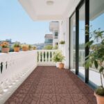 44 PCS Plastic Interlocking Deck Tiles. 12 x 12 Patio Outdoor Deck Tiles. Self-draining. Square Patio Floor Decking Tiles for Porch. Poolside. Balcony. Backyard. Indoor and Outdoor Use (Red+Brown)