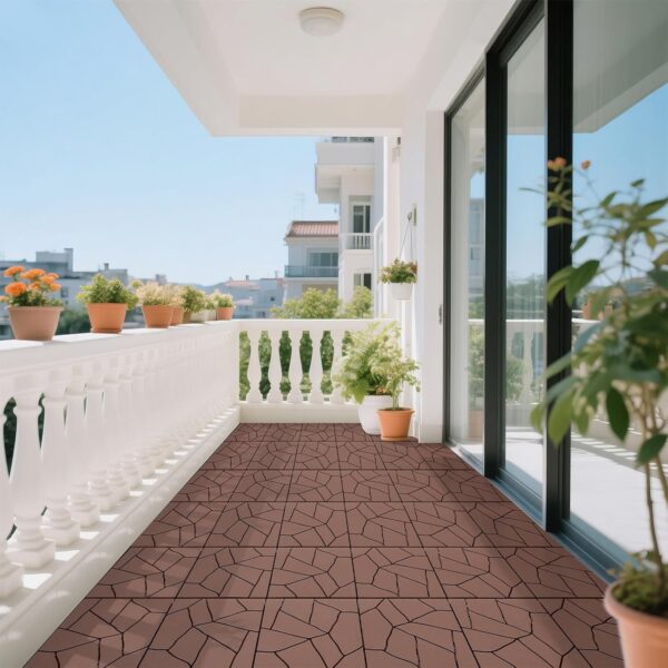 44 PCS Plastic Interlocking Deck Tiles. 12 x 12 Patio Outdoor Deck Tiles. Self-draining. Square Patio Floor Decking Tiles for Porch. Poolside. Balcony. Backyard. Indoor and Outdoor Use (Red+Brown)