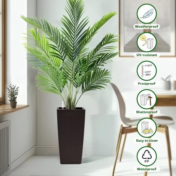 2 Pack Tall Planters for Indoor or Outdoor Plants. Self-Watering Pots with Drain Holes. 22-Inch High Faux Rattan Design Modern Tall Square Planter Box for Porch. Patio. Backyard (Pack of 2. Brown)