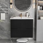 24 Bathroom Vanity with Sink. Floating Bathroom Vanity with Ceramic Sink & 2 Storage Drawers. Soft-Close Doors. Modern Wall Mount Bathroom Storage Cabinet for Small Space (Matte Black. 24)