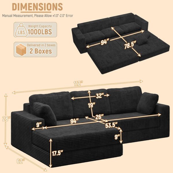 112 Modular Sectional Sofa Cloud Convertible Sofa Bed for Living Room