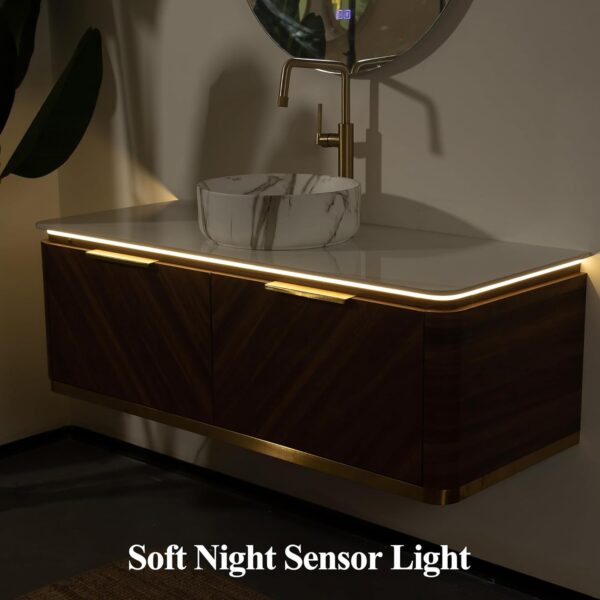 48 Bathroom Vanity with Ceramic Sink Combo. Floating Bathroom Vanities with Sensor Light. Wall-Mounted Basin Bath Storage Cabinet with Sintered Stone Top (Walnut-1. 48'')