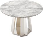 Round Dining Table for 2-4. 47 Modern Circle Wooden Faux Marble Kitchen Table. Marble Dining Room Table with Metal Base for Dining Room. Kitchen. Living Room (Style 3: Gray & Silver)
