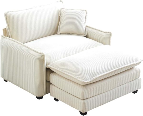 Oversized Chaise Lounge Chair Indoor with Ottoman. 37 W Corduroy Single Sofa Chair. Modern Couch with Deep Seat. Sleeper Chair Comfy Cloud Couch for Living Room Bedroom Office Apartment