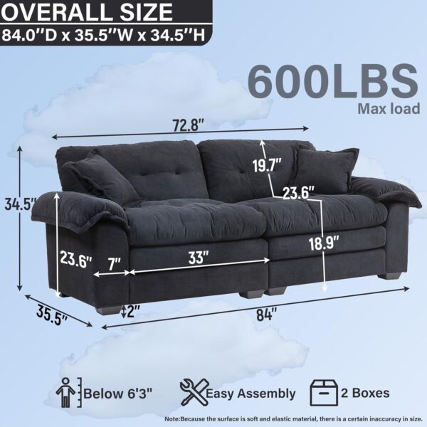 84 Loveseat Sofa Couches for Living Room for Small Spaces (Black)